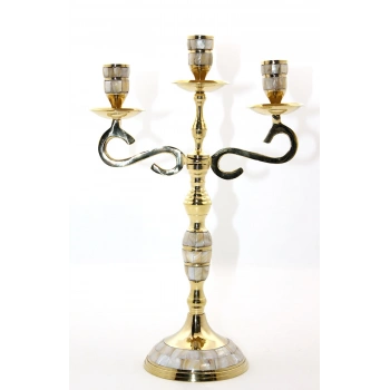 Pirinç Sedefli 3lü Şamdan Model 3