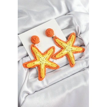 Pirinç Turuncu Deniz Yıldızı Model Gold Renk Kadın Hasır Küpe - TJ-BKP10898