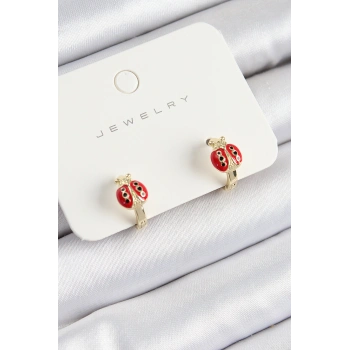 Pirinç Uğur Böceği Model Gold Renk Çocuk Küpe - TJ-BKP10902