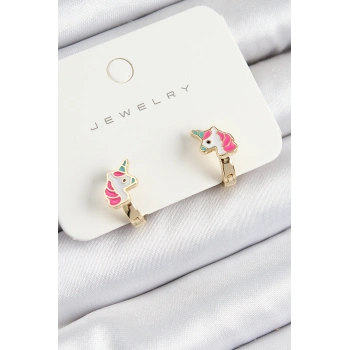 Pirinç Unıcorn Model Gold Renk Çocuk Küpe - TJ-BKP10905