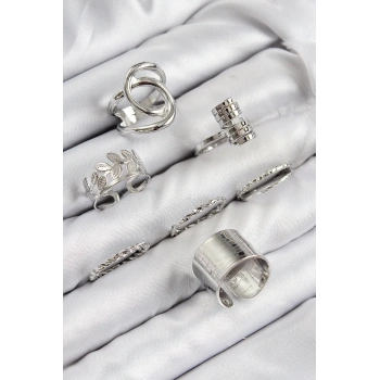 Pirinç Yaprak Model Gümüş Renk Kadın Yüzük Kombin Set - TJ-BYK3818