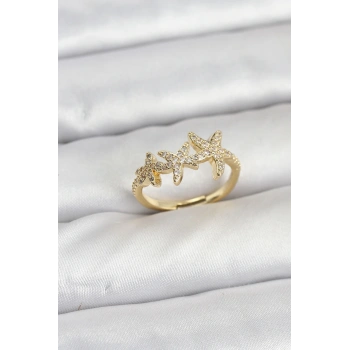 Pirinç Yıldız Model Gold Renk Kadın Yüzük - TJ-BYK3917