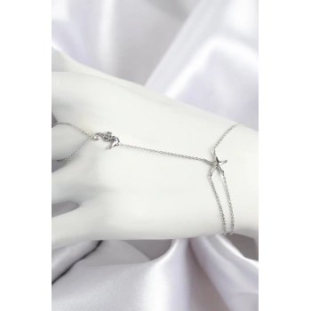 Pirinç Zirkon Taşlı Deniz Atı Ve Yıldız Model Gümüş Renk Şahmeran - TJ-SN712