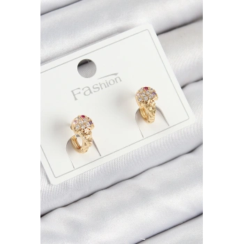 Pirinç Zirkon Taşlı Dondurma Model Gold Renk Çocuk Küpe - TJ-BKP11201