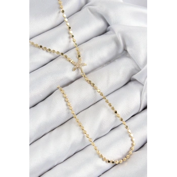 Pirinç Zirkon Taşlı Ezme Zincirli Deniz Yıldızı Model Gold Renk Y Kolye - TJ-BKO10467