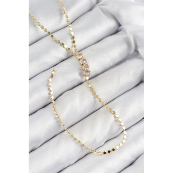 Pirinç Zirkon Taşlı Ezme Zincirli Model Gold Renk Y Kolye - TJ-BKO10465