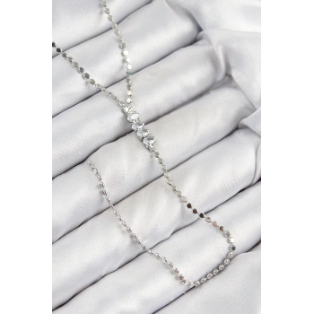 Pirinç Zirkon Taşlı Ezme Zincirli Model Gümüş Renk Y Kolye - TJ-BKO10464