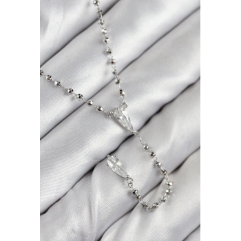 Pirinç Zirkon Taşlı Gümüş Renk Kadın Y Kolye - TJ-BKO10496