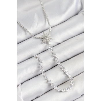 Pirinç Zirkon Taşlı Kutup Yıldızı Model Gold Renk Y Kolye - TJ-BKO10449