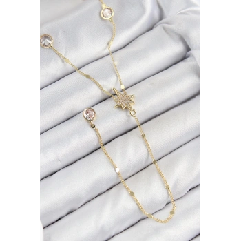 Pirinç Zirkon Taşlı Kutup Yıldızı Model Gold Renk Y Kolye - TJ-BKO10452