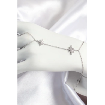 Pirinç Zirkon Taşlı Kutup Yıldızı Model Gümüş Renk Kadın Şahmeran - TJ-SN706