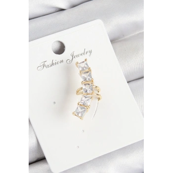 Pirinç Zirkon Taşlı Model Gold Renk Sağ Kıkırdak Küpe - TJ-BKP11000