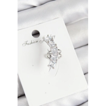 Pirinç Zirkon Taşlı Model Gümüş Renk Sağ Kıkırdak Küpe - TJ-BKP10999