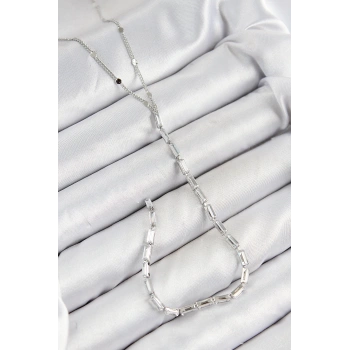 Pirinç Zirkon Taşlı Model Gümüş Renk Y Kolye - TJ-BKO10451