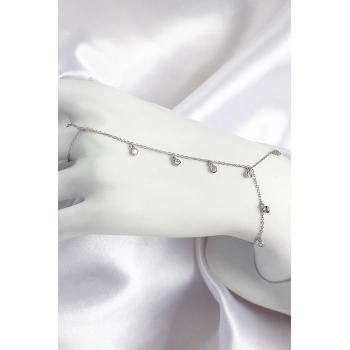 Pirinç Zirkon Taşlı Sallantılı Model Gümüş Renk Kadın Şahmeran - TJ-SN696