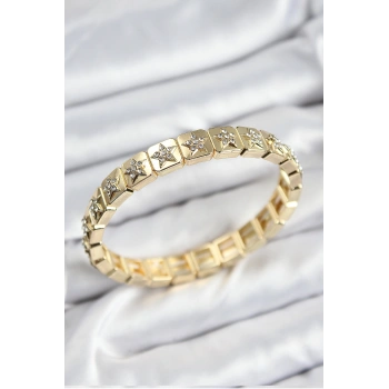 Pirinç Zirkon Taşlı Yıldız Model Gold Renk Lastikli Kadın Bileklik - TJ-BB7494