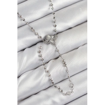 Pirinç Zirkon Taşlı Yonca Model Gümüş Renk Kadın Y Kolye - TJ-BKO10498