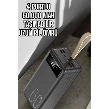 Powerbank 60.000 Mah Dijital Göstergeli 4 Portlu Taşınabilir