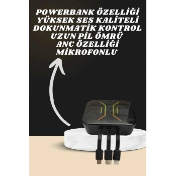 Powerbank Kulaklık Ve 7 Kordonlu Akıllı Saat Çoklu Şarj Girişi Bluetooth Bağlantılı