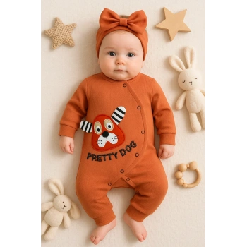 Pretty Dog Nakışlı Bandanalı % 100 Pamuk Kız Bebek Tulumu