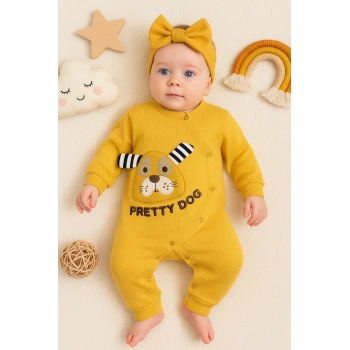 Pretty Dog Nakışlı Bandanalı % 100 Pamuk Kız Bebek Tulumu