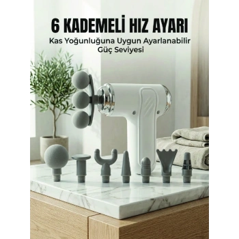 Profesyonel Kas Gevşetici Masaj Tabancası 8 Değiştirilebilir Başlıklı Kablosuz Masaj Cihazı