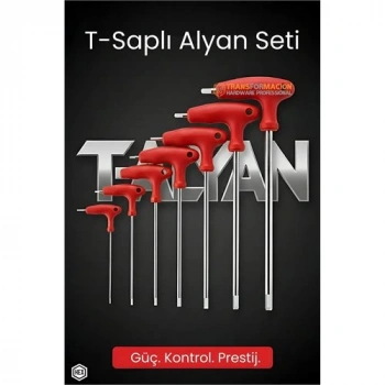 Profesyonel T-Saplı Alyan Seti | 7 Parça CR-V Çelik Hex Uçlu Güç Serisi 722632