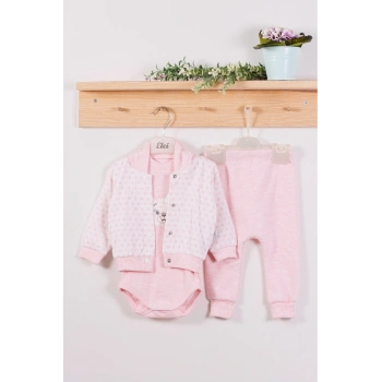 Puan Desenli Kapişonlu % 100 Pamuk 3lü Kız Bebek Takım