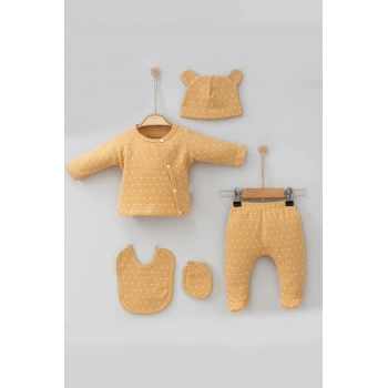 Puantiye Desenli % 100 Pamuk Kız Bebek Hastane Çıkış Seti