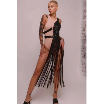 Püsküllü Deri Ceket Harness, Püsküllü Seksi Deri Harness - Brf1014
