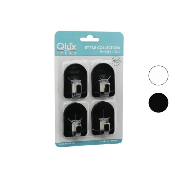 QLUX L-00950 4PCS DOME ASKI NO-2 KUBBELİ - SİYAH - BEYAZ - PLASTİK ASKI YAPIŞKANLI MONTAJ (4887)
