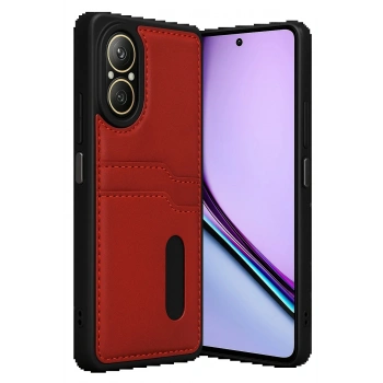 Realme 12 Lite Kılıf Sara Kartvizitli Deri Kılıf - Kırmızı