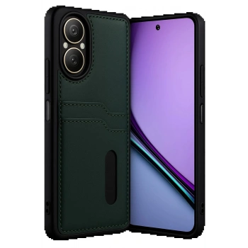 Realme 12 Lite Kılıf Sara Kartvizitli Deri Kılıf - Koyu Yeşil