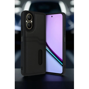 Realme 12 Lite Kılıf Sara Kartvizitli Deri Kılıf - Siyah