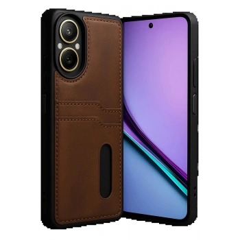 Realme 12 Lite Kılıf Sara Kartvizitli Deri Kılıf - Taba