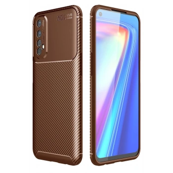 Realme 7 Kılıf Auto Focus Karbon Kapak - Kahverengi