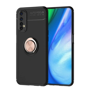 Realme 7 Kılıf Range Yüzüklü Silikon - Siyah-Gold