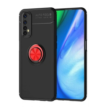 Realme 7 Kılıf Range Yüzüklü Silikon - Siyah-Kırmızı