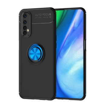 Realme 7 Kılıf Range Yüzüklü Silikon - Siyah-Mavi