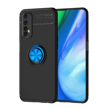 Realme 7 Kılıf Range Yüzüklü Silikon - Siyah-Mavi