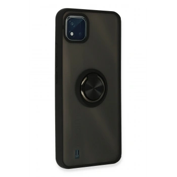 Realme C11 2021 Kılıf Montreal Yüzüklü Silikon Kapak - Siyah