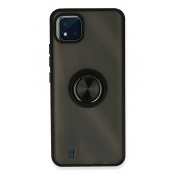 Realme C11 2021 Kılıf Montreal Yüzüklü Silikon Kapak - Siyah