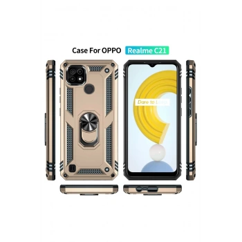 Realme C21 Kılıf Sofya Yüzüklü Silikon Kapak - Gold