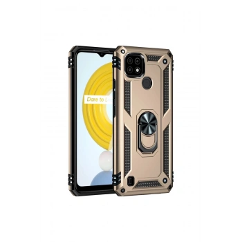 Realme C21 Kılıf Sofya Yüzüklü Silikon Kapak - Gold