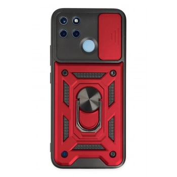 Realme C25Y Kılıf Pars Lens Yüzüklü Silikon - Kırmızı