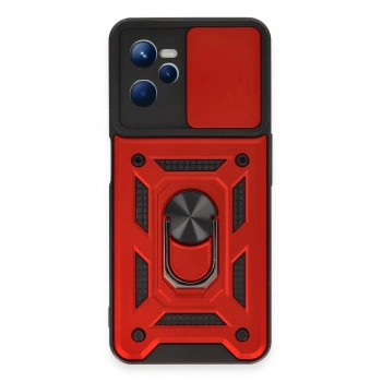 Realme C35 Kılıf Pars Lens Yüzüklü Silikon - Kırmızı