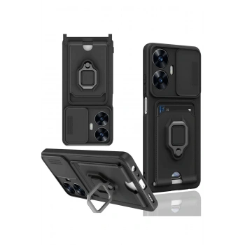 Realme C55 Kılıf Zuma Kartvizitli Yüzüklü Silikon - Siyah