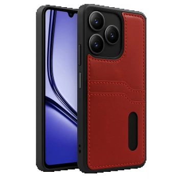 Realme Note 50 4G Kılıf Sara Kartvizitli Deri Kılıf - Kırmızı