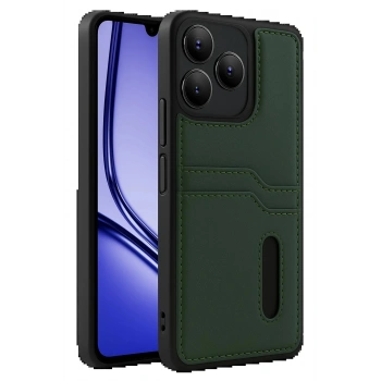 Realme Note 50 4G Kılıf Sara Kartvizitli Deri Kılıf - Koyu Yeşil