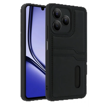 Realme Note 50 4G Kılıf Sara Kartvizitli Deri Kılıf - Siyah